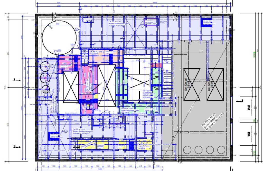 Untersicht auf Stahldeckenplan